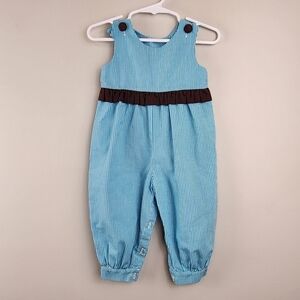 Remember Nguyen baby girl 6 m  romper Blue gingham Chocolate brown accents